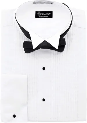 Milani Men's Tuxedo Shirt with French Cuffs and Bow Tie 16", 32/33 White
