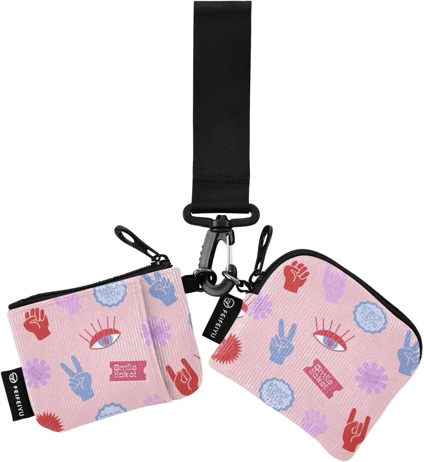 Mini Around Wristlet Keychain Dual Pouch Wallets for Women's Mini Coin Purse Pouch Pattern 2
