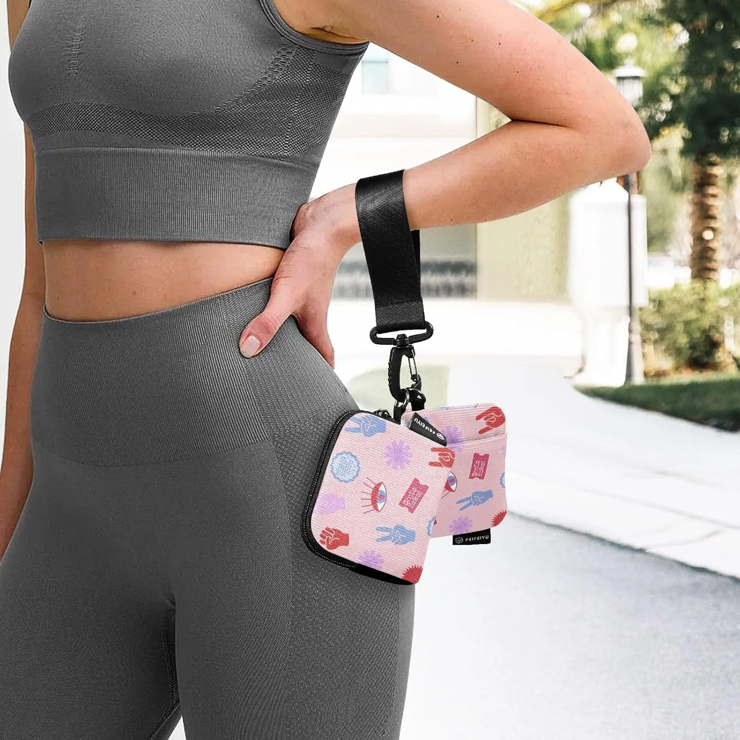Mini Around Wristlet Keychain Dual Pouch Wallets for Women's Mini Coin Purse Pouch Pattern 2