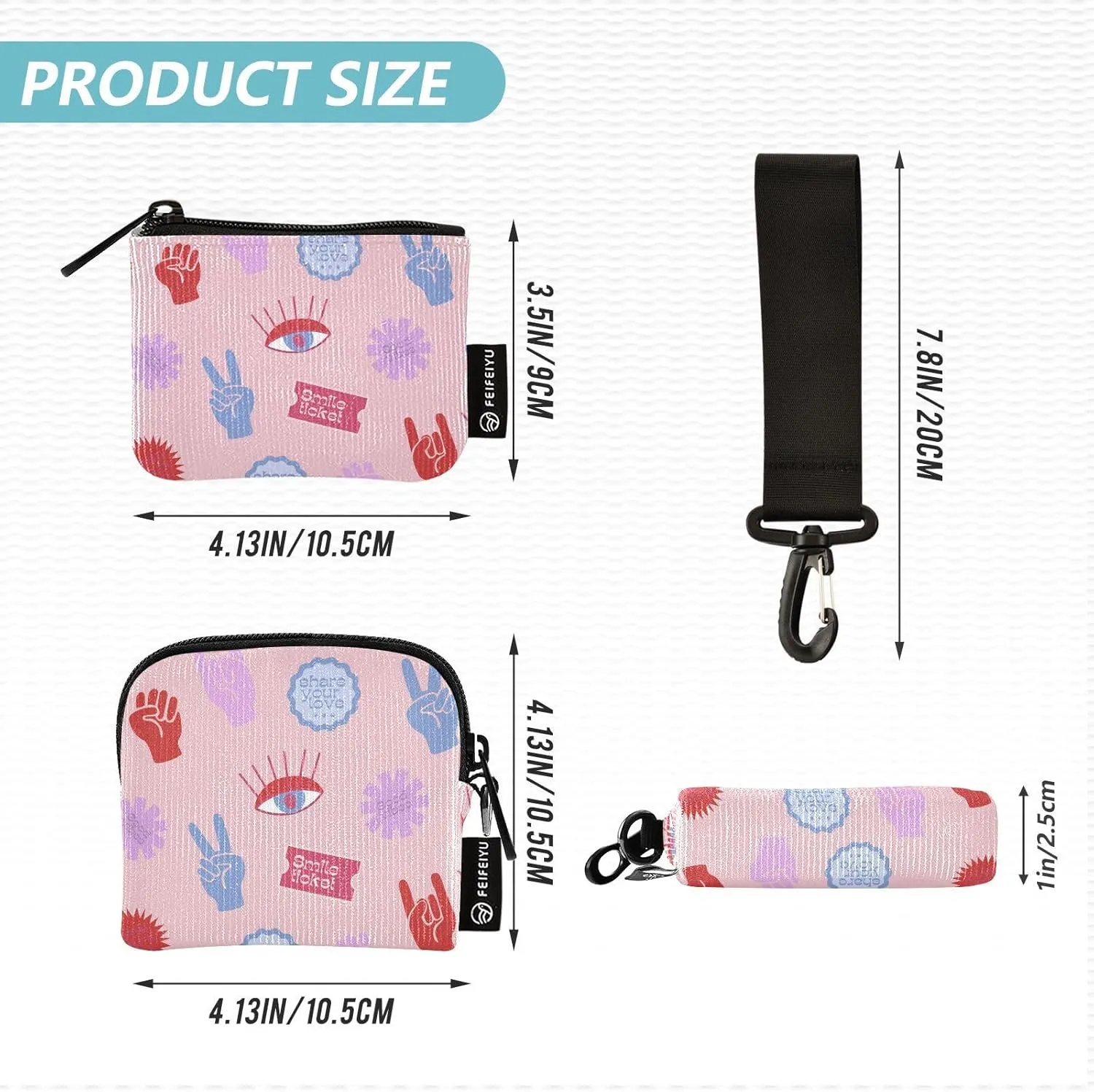 Mini Around Wristlet Keychain Dual Pouch Wallets for Women's Mini Coin Purse Pouch Pattern 2