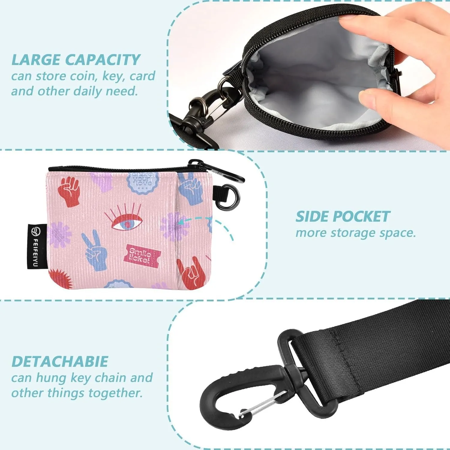Mini Around Wristlet Keychain Dual Pouch Wallets for Women's Mini Coin Purse Pouch Pattern 2