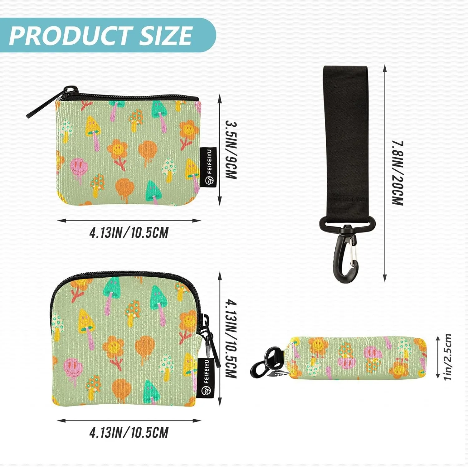 Mini Around Wristlet Keychain Dual Pouch Wallets for Women's Mini Coin Purse Pouch Pattern 5
