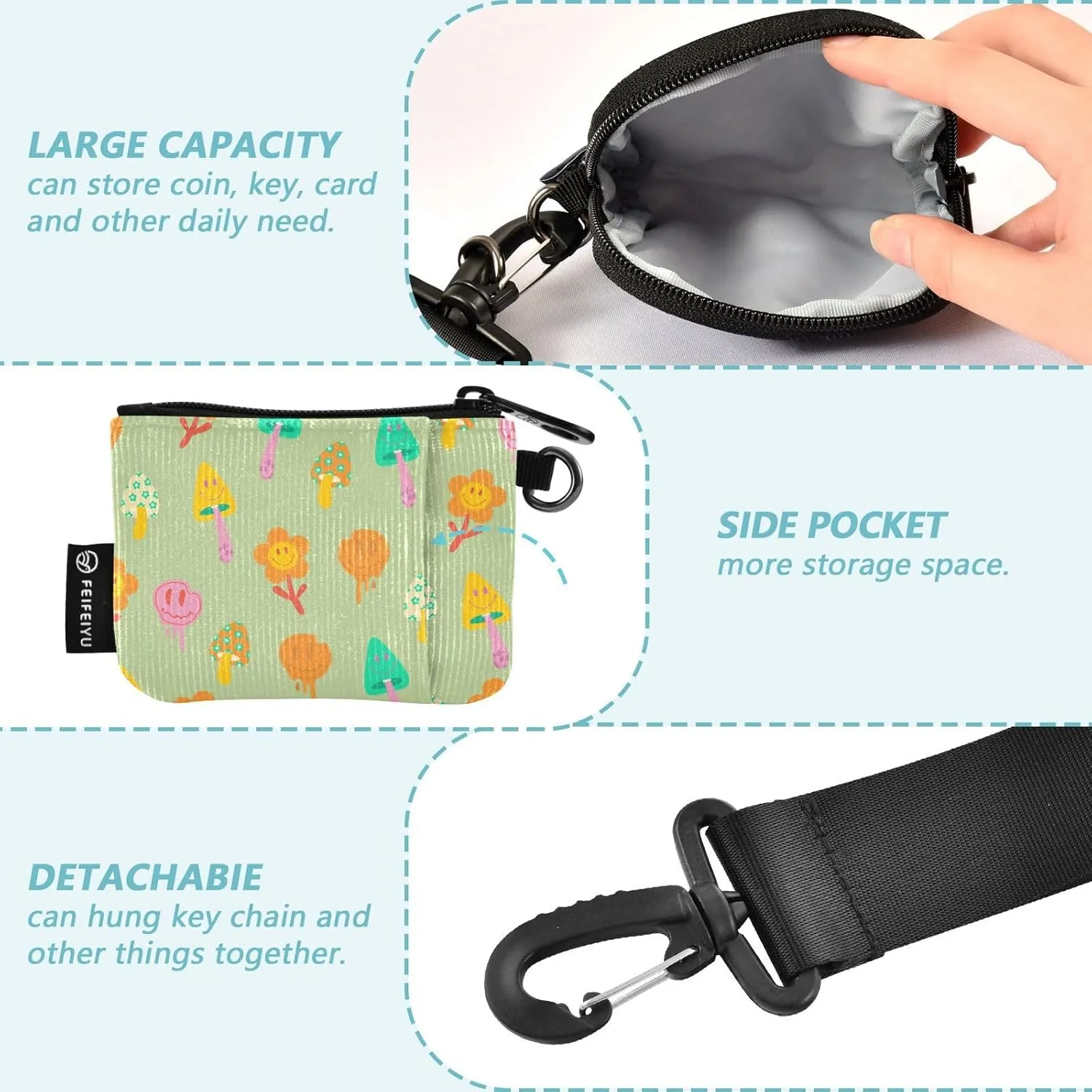 Mini Around Wristlet Keychain Dual Pouch Wallets for Women's Mini Coin Purse Pouch Pattern 5