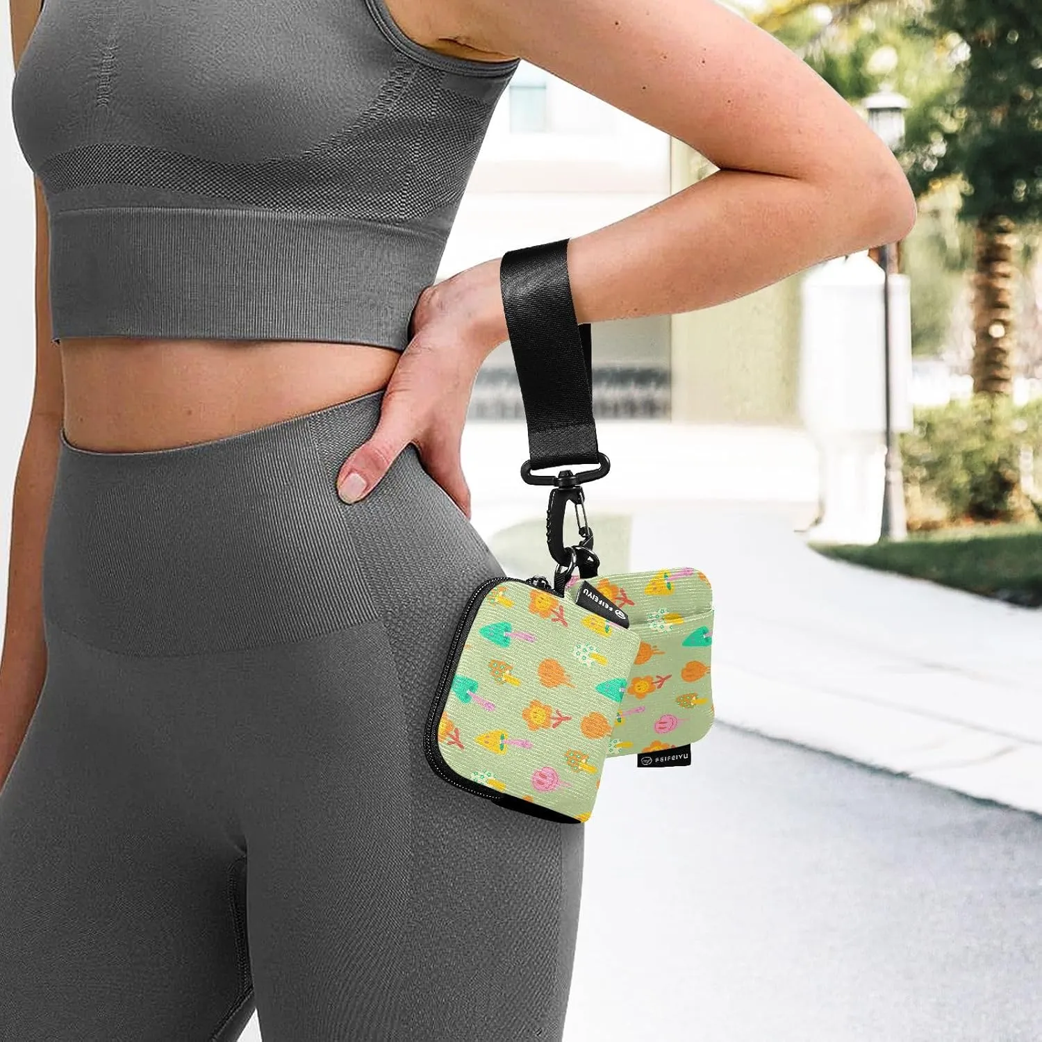 Mini Around Wristlet Keychain Dual Pouch Wallets for Women's Mini Coin Purse Pouch Pattern 5