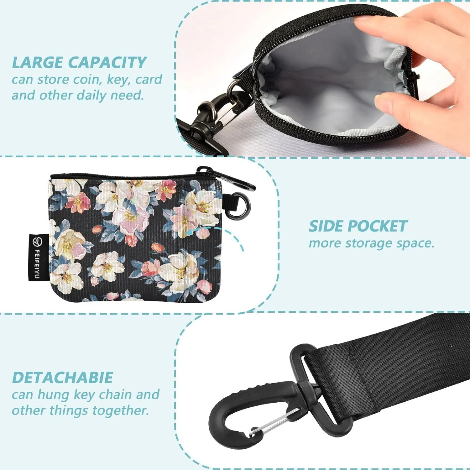 Mini Small Zip Around Wristlet Keychain Wallet Detachable Women Dual Pouch Card Cases Portable Zipper Coin Purse,pattern 10