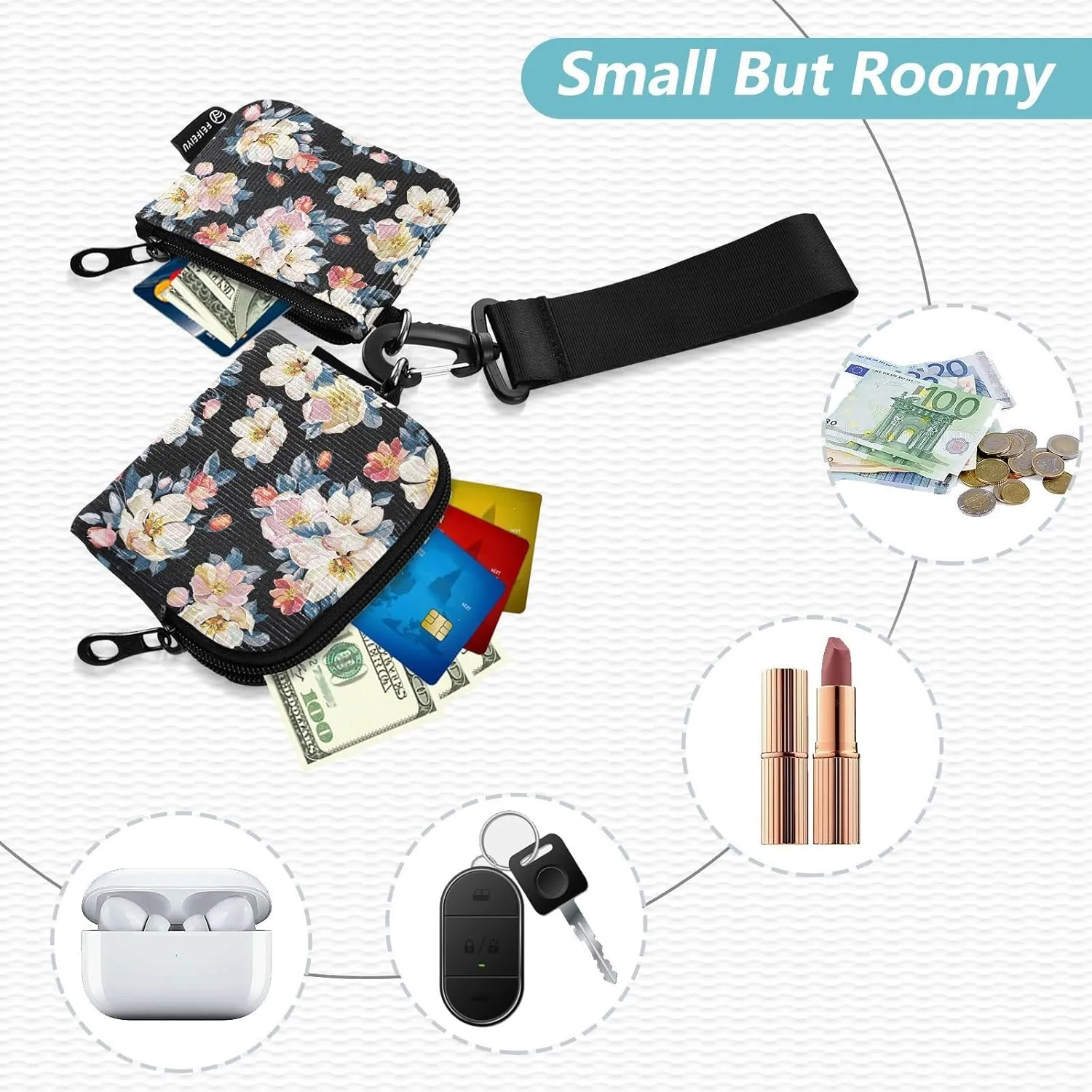 Mini Small Zip Around Wristlet Keychain Wallet Detachable Women Dual Pouch Card Cases Portable Zipper Coin Purse,pattern 10