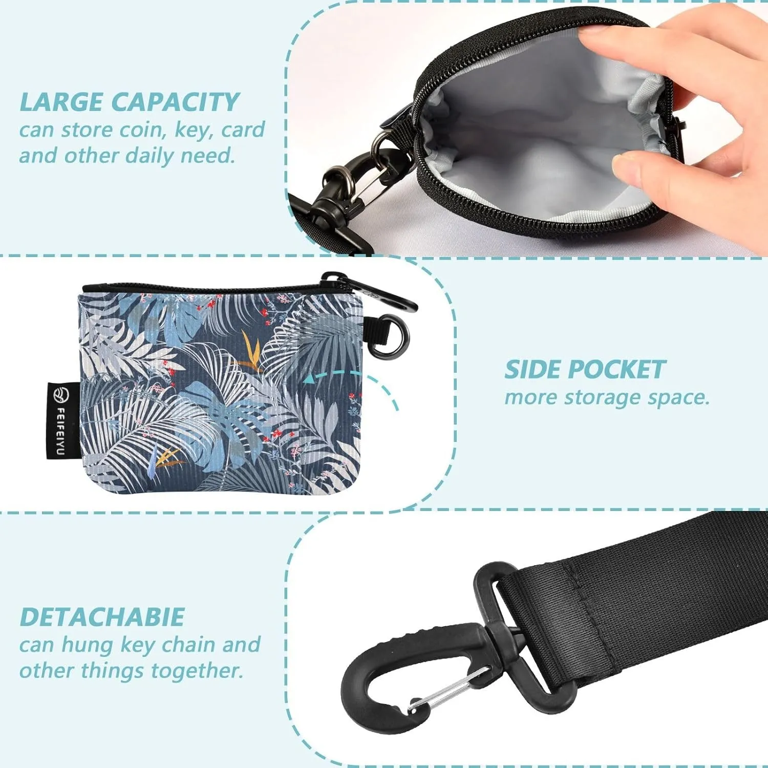 Mini Small Zip Around Wristlet Keychain Wallet Detachable Women Dual Pouch Card Cases Portable Zipper Coin Purse,pattern 5
