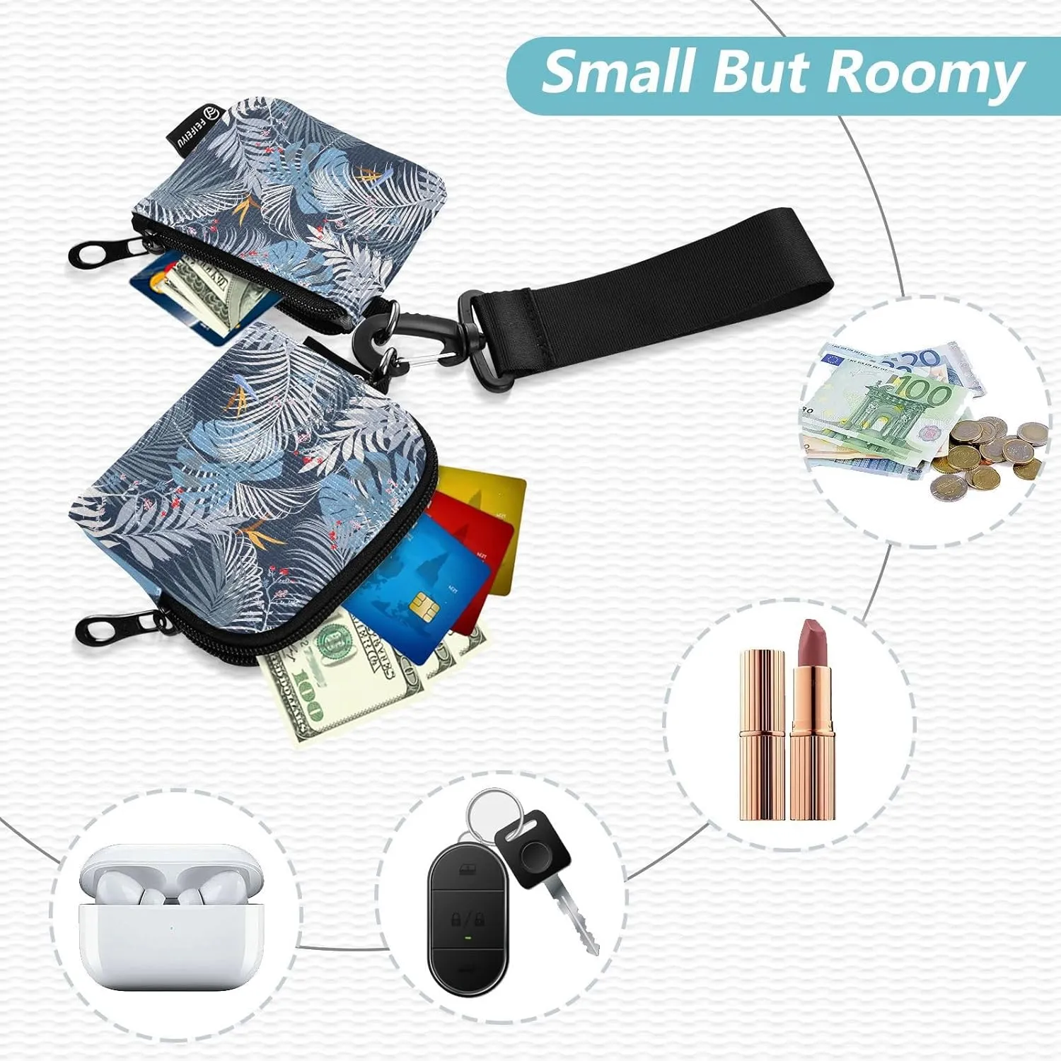 Mini Small Zip Around Wristlet Keychain Wallet Detachable Women Dual Pouch Card Cases Portable Zipper Coin Purse,pattern 5