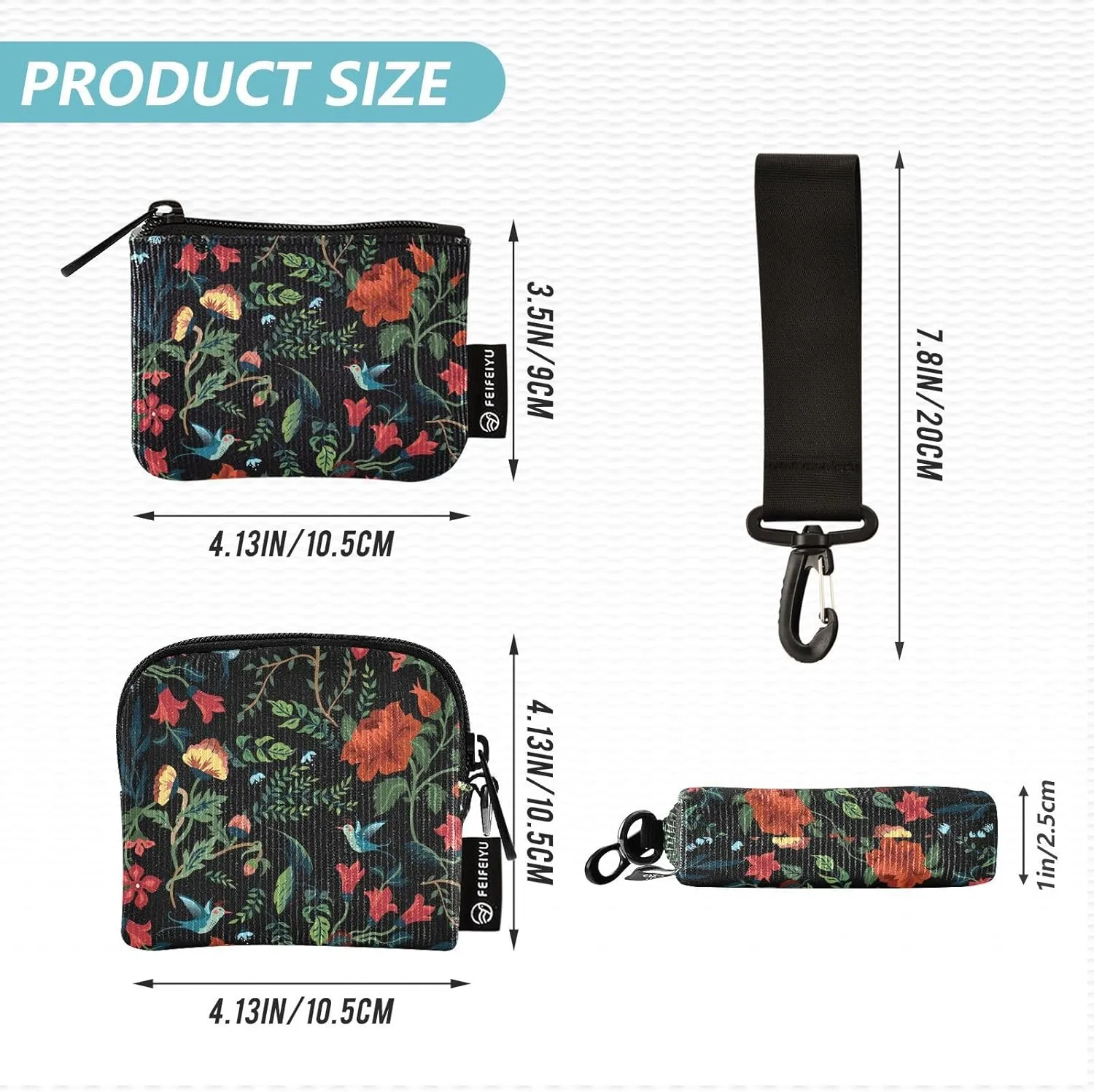 Mini Zip Around Wristlet Keychain Coin Purse Wallet Detachable Dual Pouch Card Cases Portable for Women Men,pattern 1