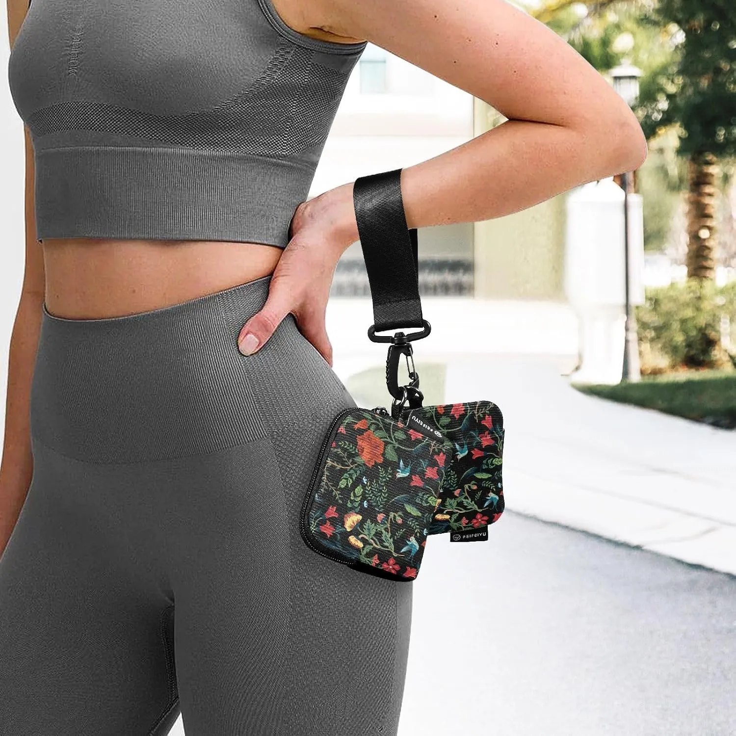 Mini Zip Around Wristlet Keychain Coin Purse Wallet Detachable Dual Pouch Card Cases Portable for Women Men,pattern 1