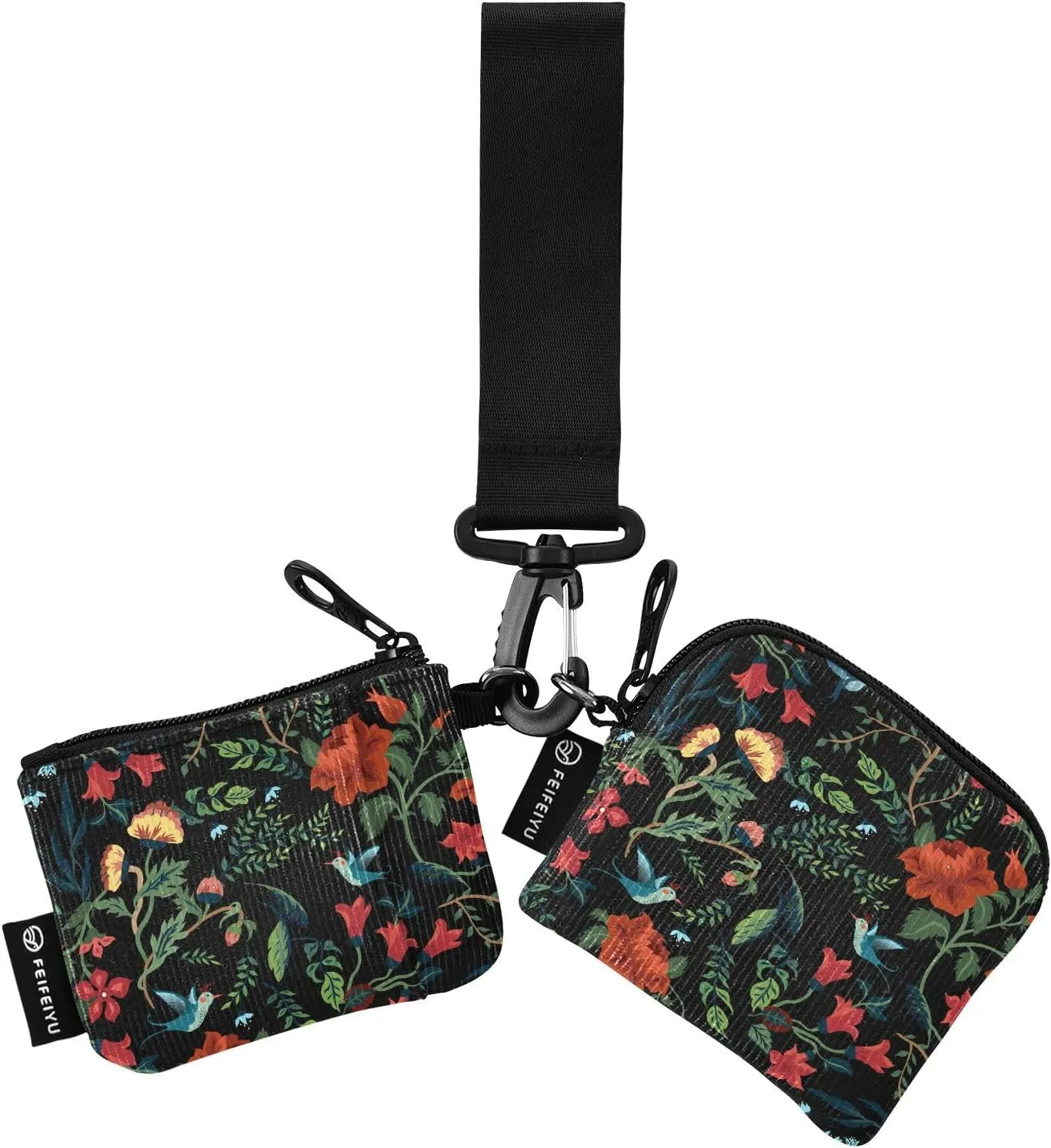 Mini Zip Around Wristlet Keychain Coin Purse Wallet Detachable Dual Pouch Card Cases Portable for Women Men,pattern 1