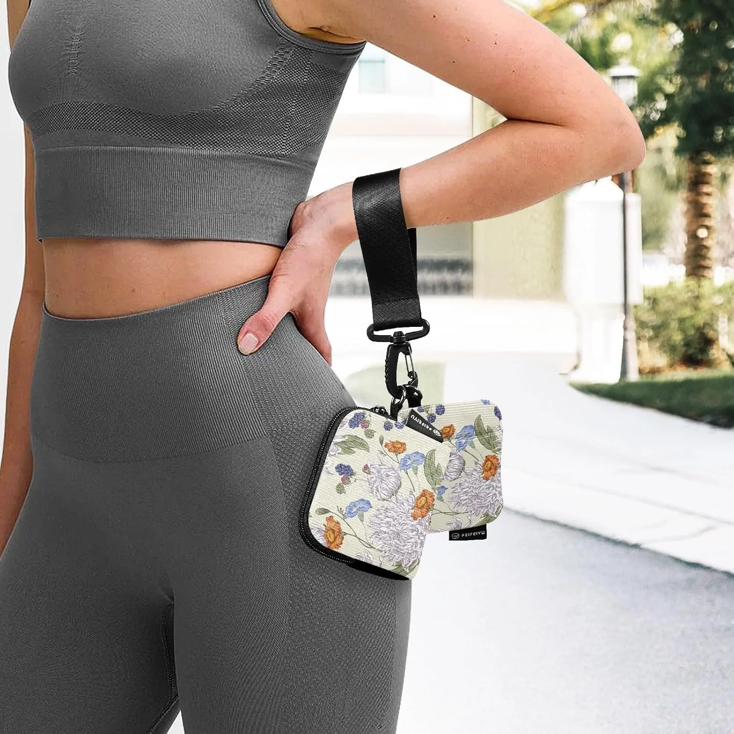 Mini Zip Around Wristlet Keychain Coin Purse Wallet Detachable Dual Pouch Card Cases Portable for Women Men,pattern 5