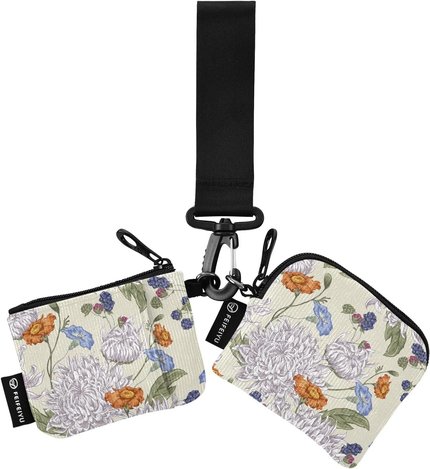 Mini Zip Around Wristlet Keychain Coin Purse Wallet Detachable Dual Pouch Card Cases Portable for Women Men,pattern 5