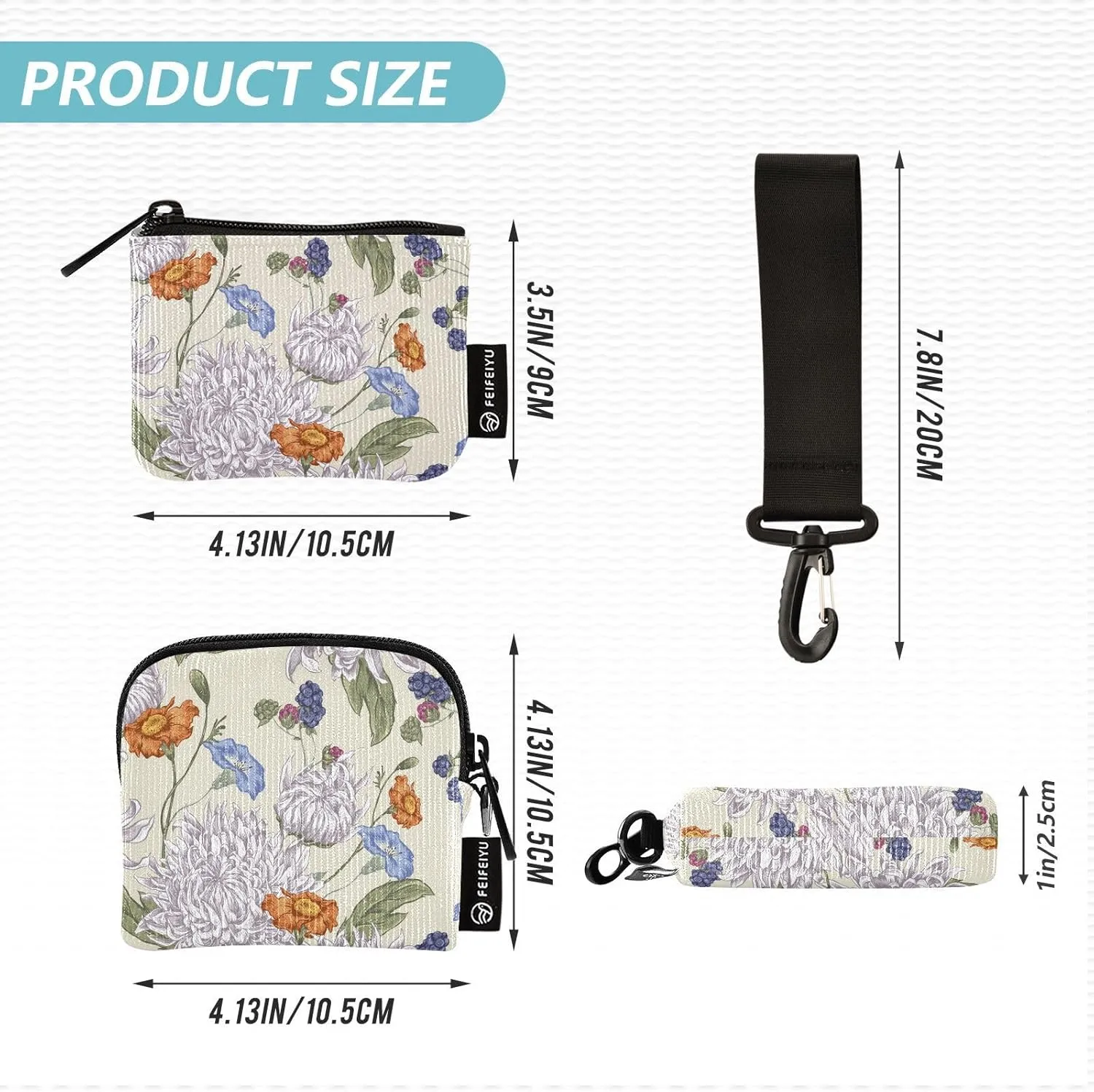Mini Zip Around Wristlet Keychain Coin Purse Wallet Detachable Dual Pouch Card Cases Portable for Women Men,pattern 5