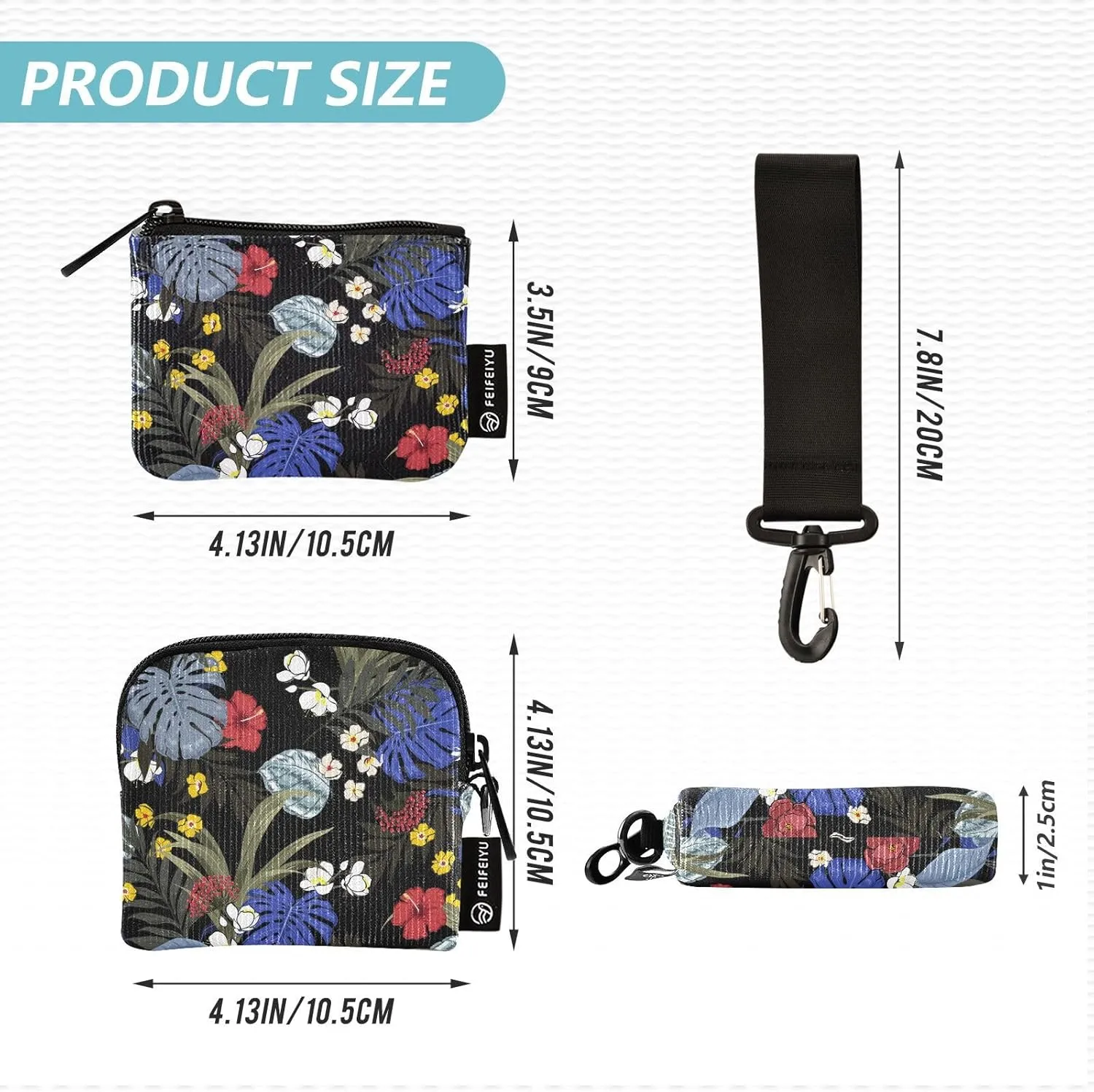 Mini Zip Around Wristlet Keychain Wallet Detachable Dual Pouch Card Cases Portable Coin Purse for Women Men,pattern 2