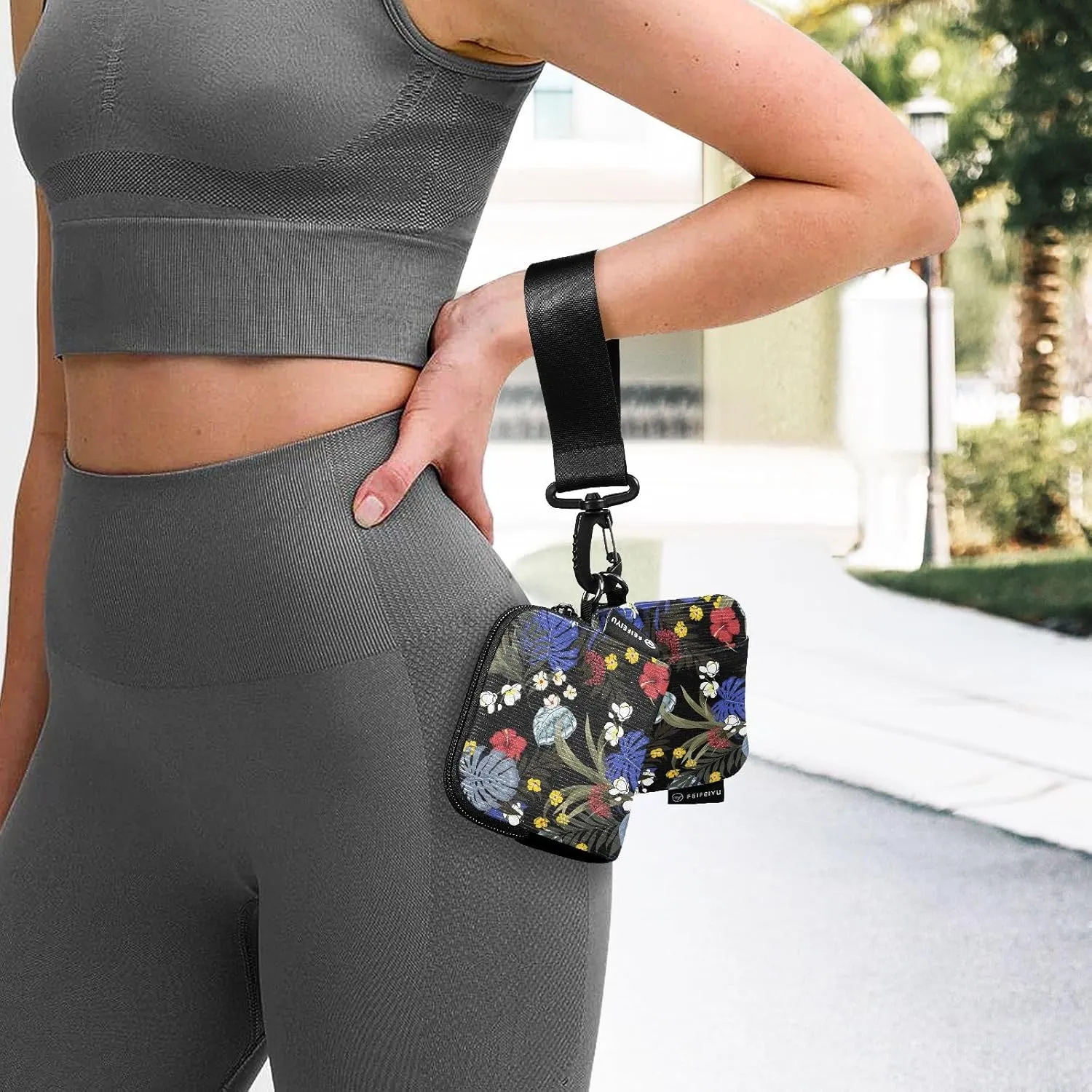 Mini Zip Around Wristlet Keychain Wallet Detachable Dual Pouch Card Cases Portable Coin Purse for Women Men,pattern 2