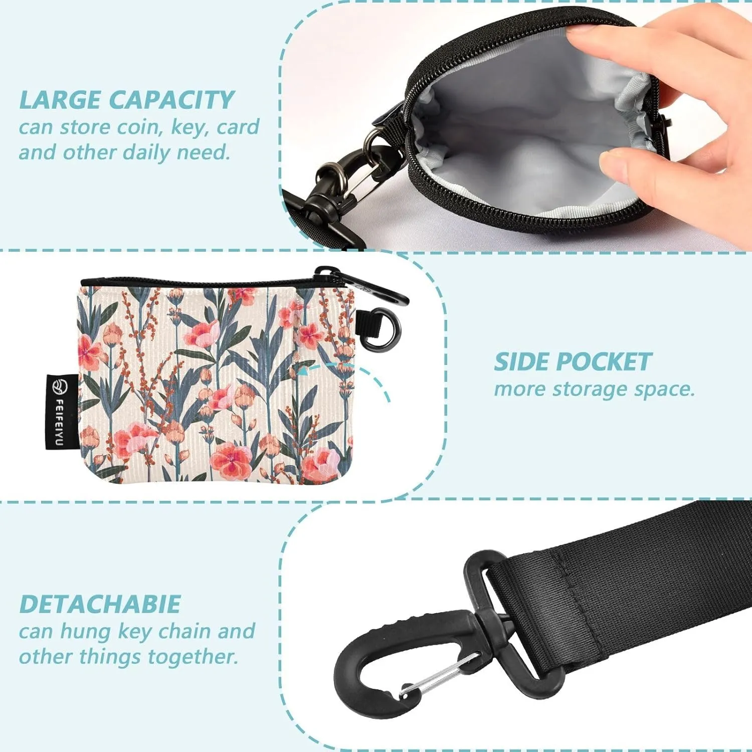 Mini Zip Around Wristlet Keychain Wallet Detachable Dual Pouch Card Cases Portable Coin Purse for Women Men,pattern 3