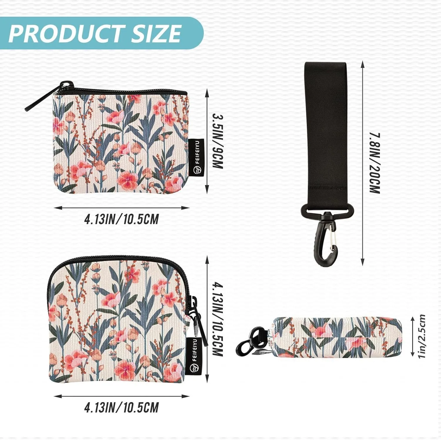 Mini Zip Around Wristlet Keychain Wallet Detachable Dual Pouch Card Cases Portable Coin Purse for Women Men,pattern 3