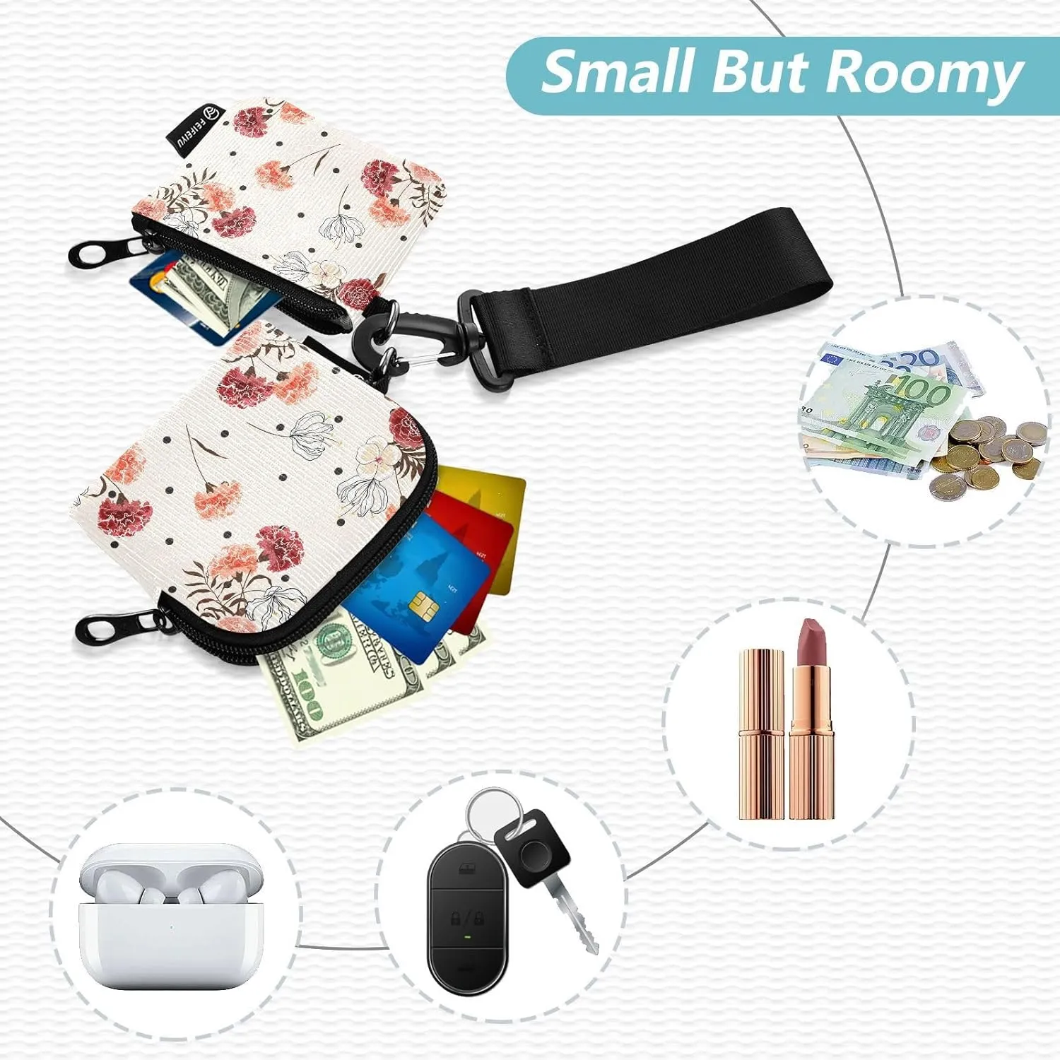Mini Zip Around Wristlet Keychain Wallet Detachable Dual Pouch Card Cases Portable Coin Purse for Women Men,pattern 4