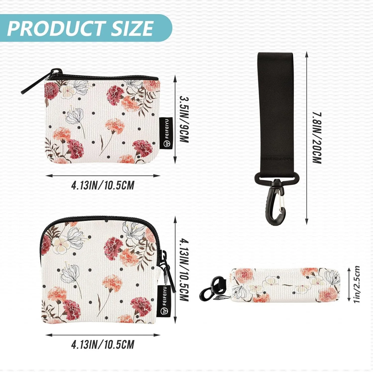 Mini Zip Around Wristlet Keychain Wallet Detachable Dual Pouch Card Cases Portable Coin Purse for Women Men,pattern 4