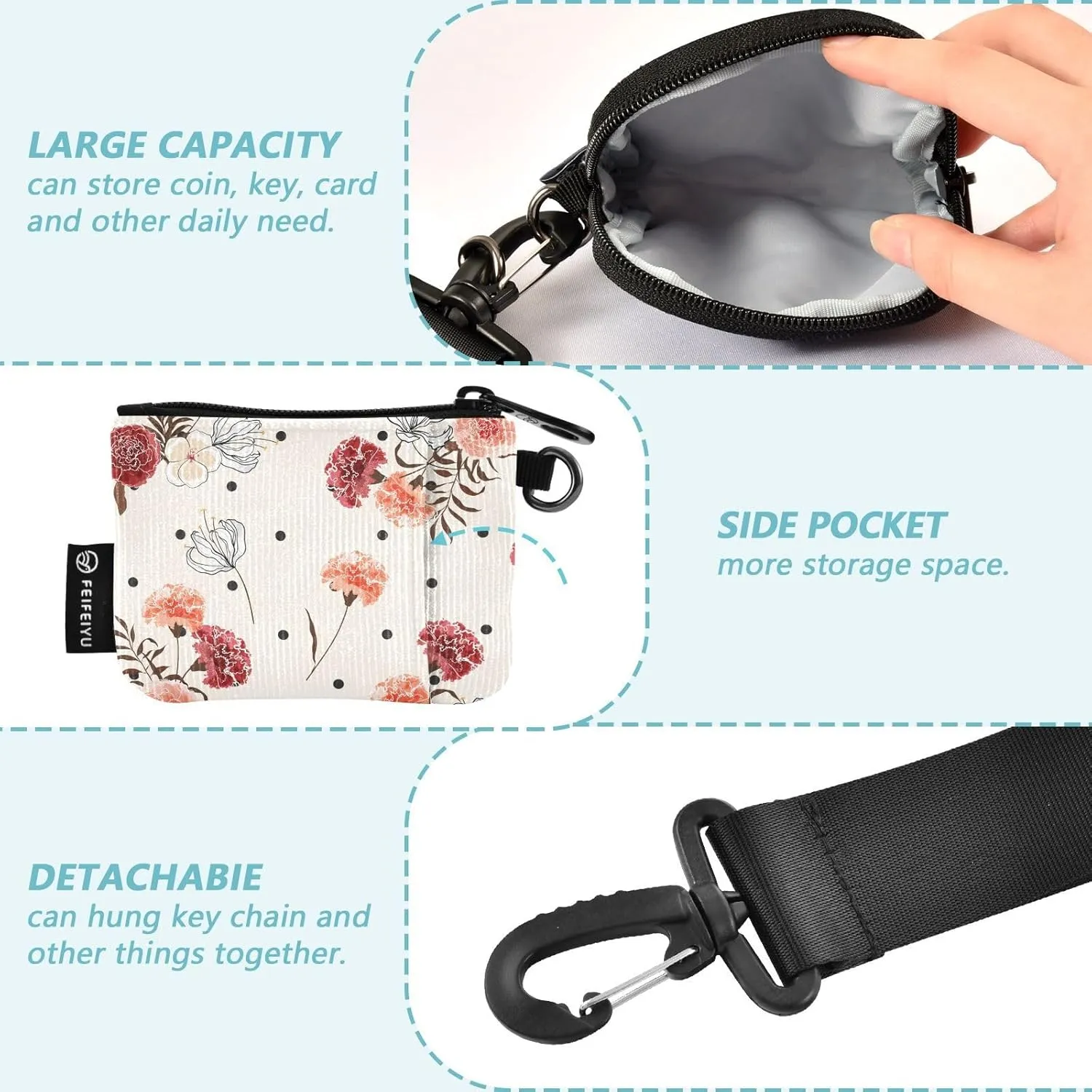 Mini Zip Around Wristlet Keychain Wallet Detachable Dual Pouch Card Cases Portable Coin Purse for Women Men,pattern 4