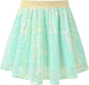 Mirawise Girls Metallic Sequin Skirt Sparkle Glitter Shiny Pleated Skirts Dance Outfit Party Elastic Waist Skorts Size 6-13