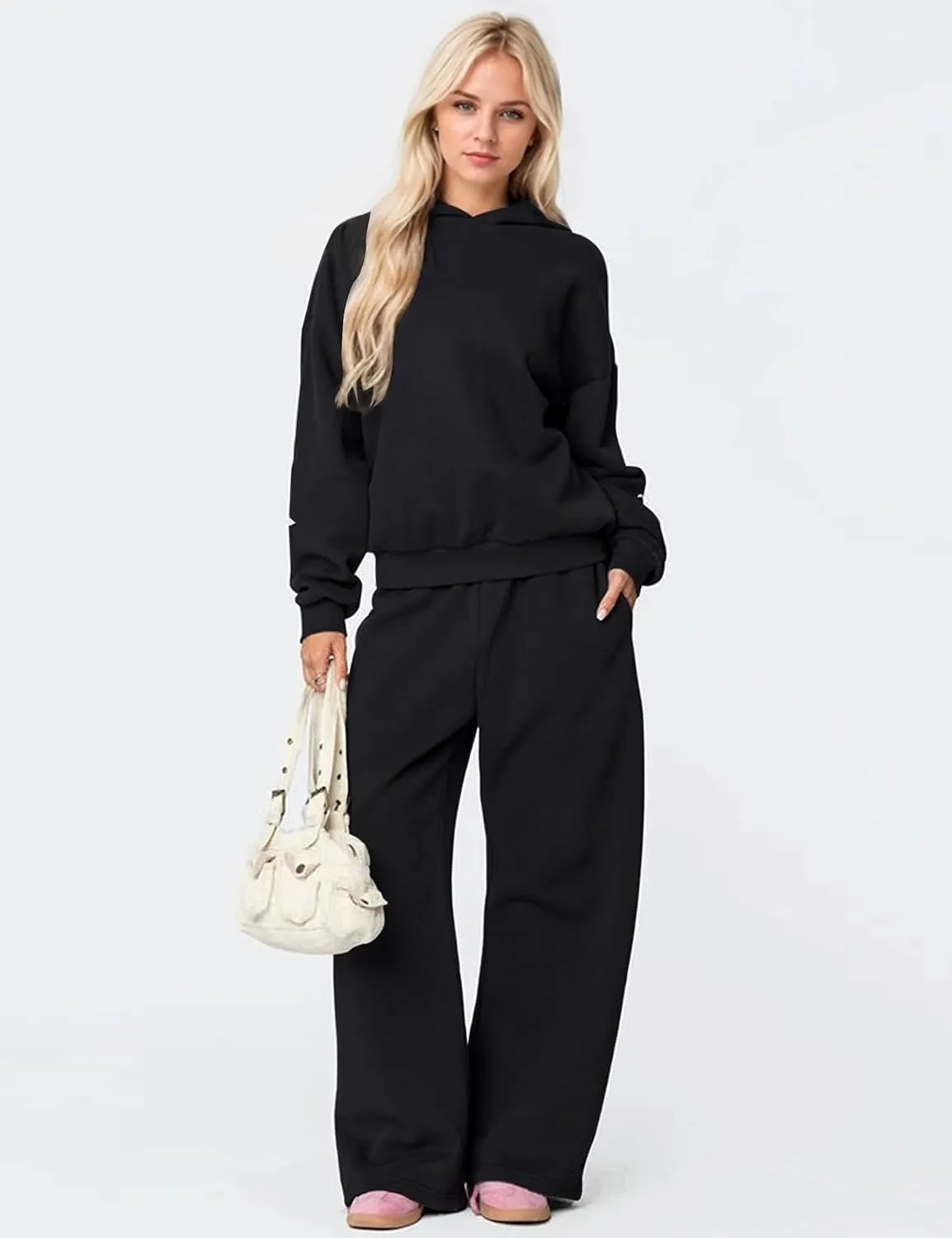 MISSACTIVER Women's 2 Piece Sweatsuits Outfits Bow Trim Graphic Hoodie Oversized Sweatshirt Jogger Sweatpants Tracksuit Set