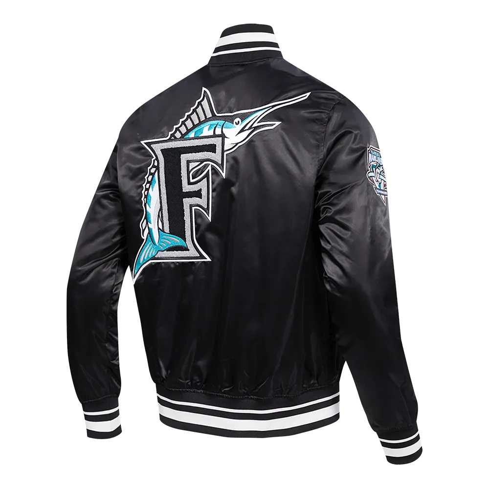 MLB FLORIDA MARLINS RETRO CLASSIC MEN'S RIB SATIN JACKET (BLACK)