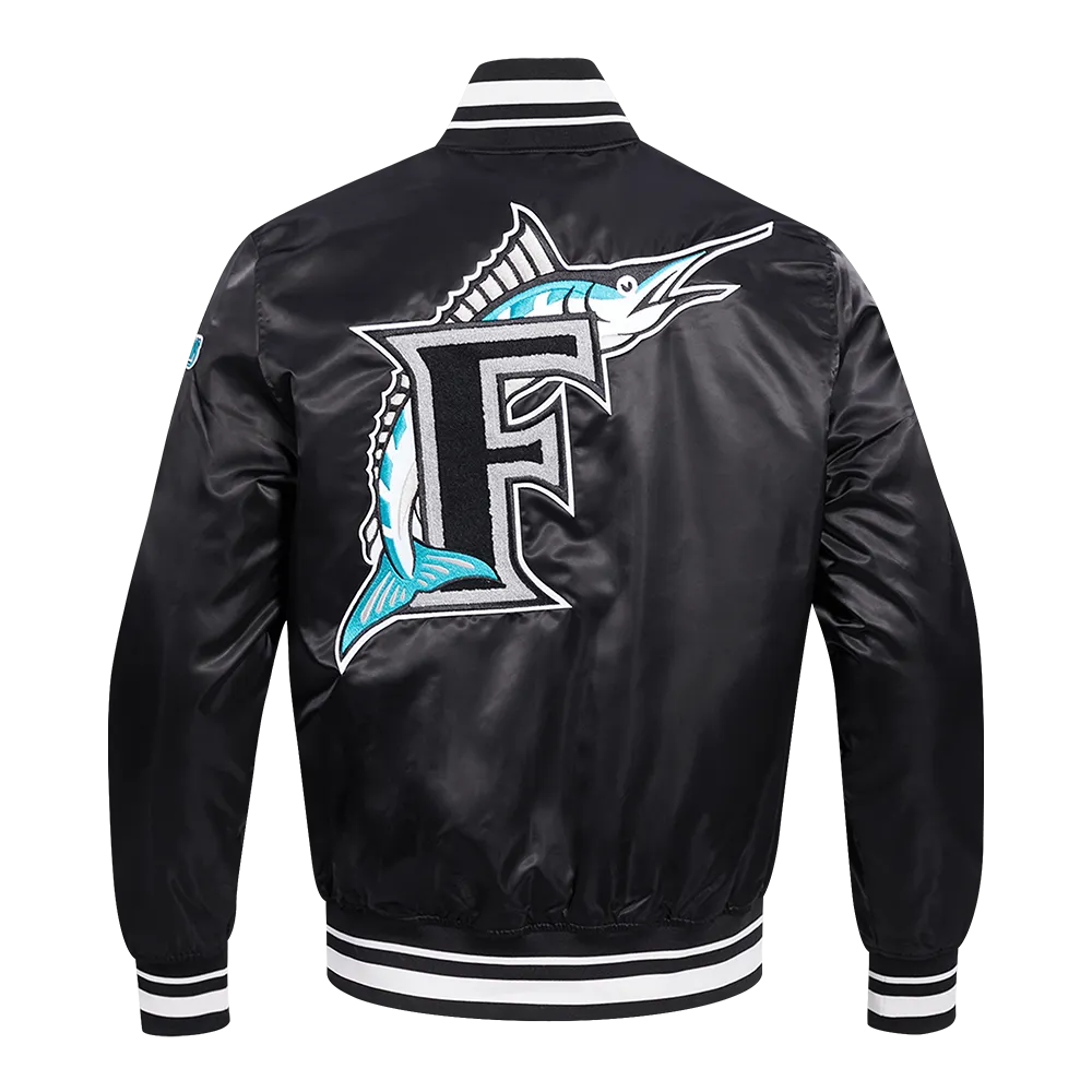 MLB FLORIDA MARLINS RETRO CLASSIC MEN'S RIB SATIN JACKET (BLACK)