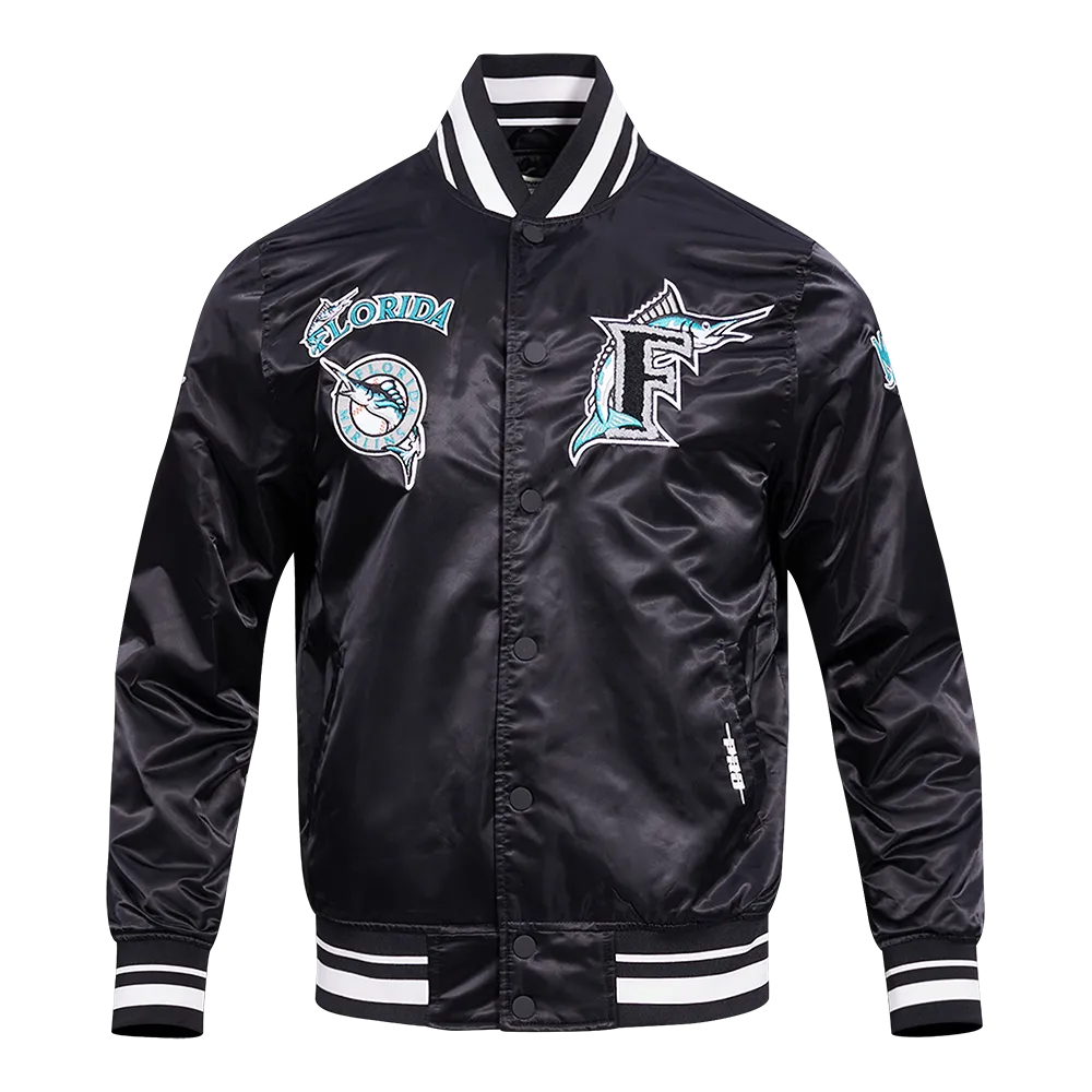 MLB FLORIDA MARLINS RETRO CLASSIC MEN'S RIB SATIN JACKET (BLACK)