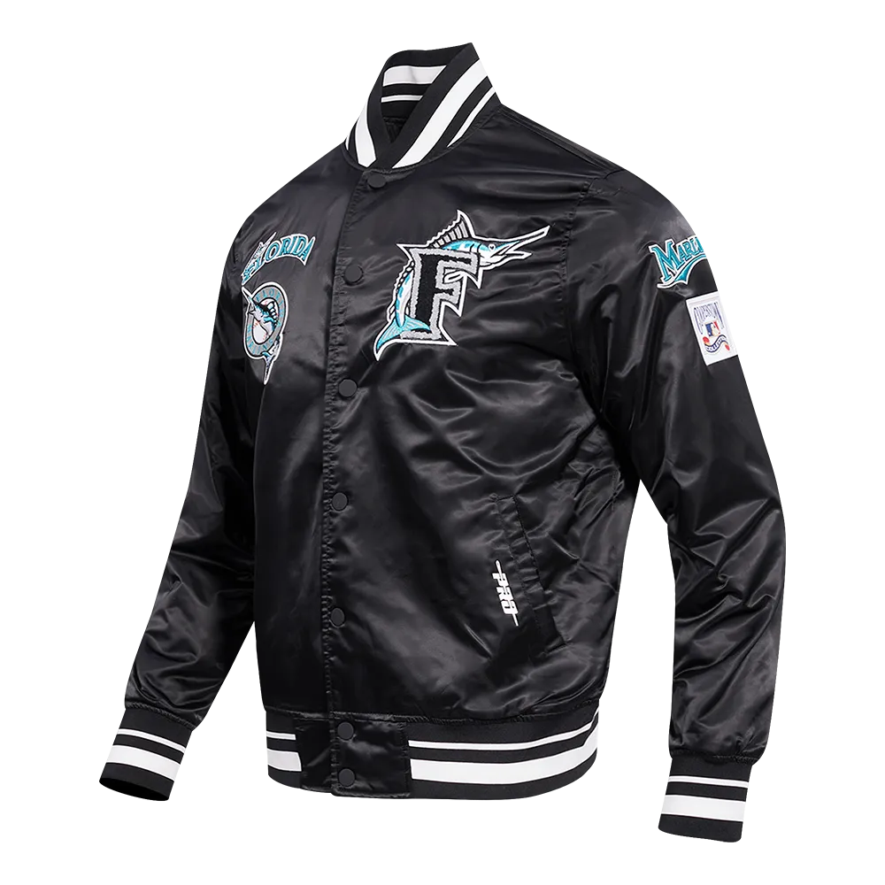 MLB FLORIDA MARLINS RETRO CLASSIC MEN'S RIB SATIN JACKET (BLACK)