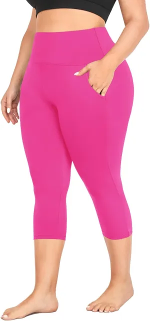 MOREFEEL Capri Plus Size Leggings for Women with Pockets-Stretchy XL-4XL Tummy Control High Waist Workout Black Yoga Pants