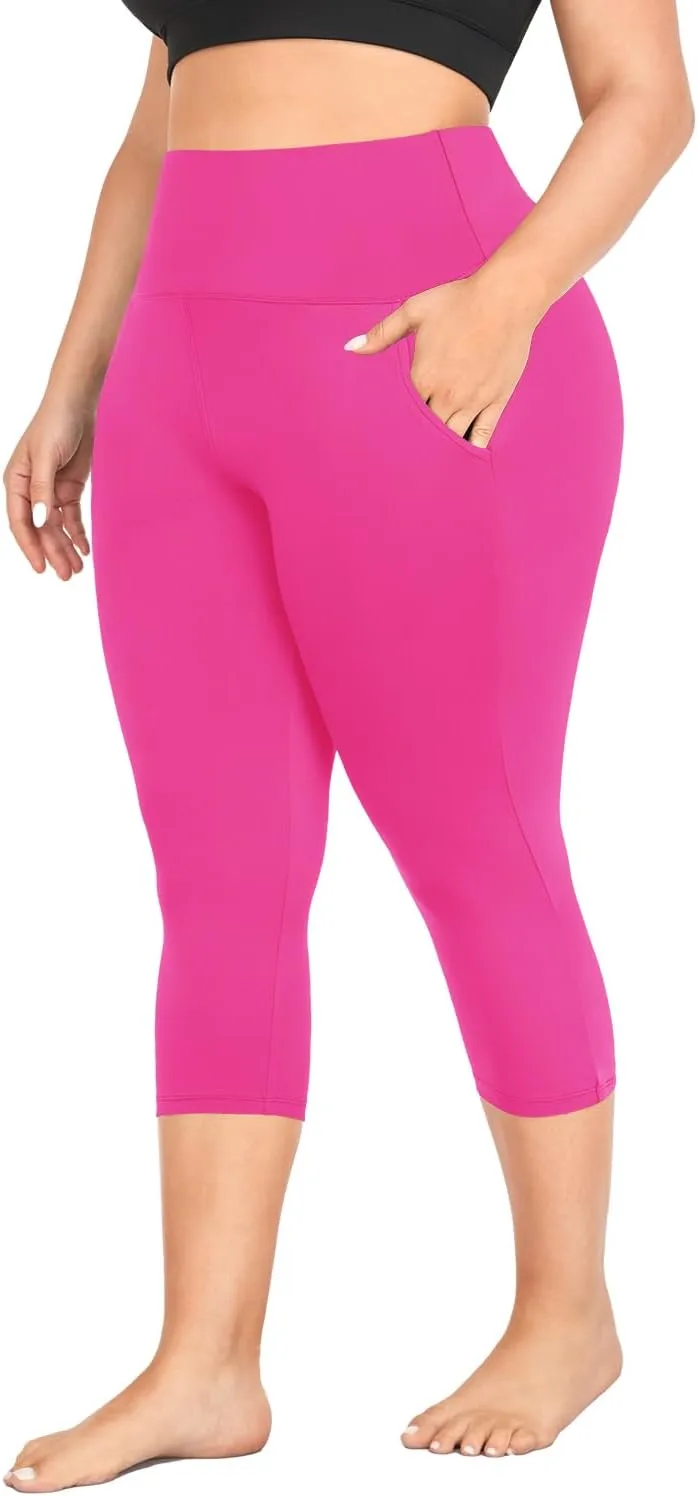MOREFEEL Capri Plus Size Leggings for Women with Pockets-Stretchy XL-4XL Tummy Control High Waist Workout Black Yoga Pants