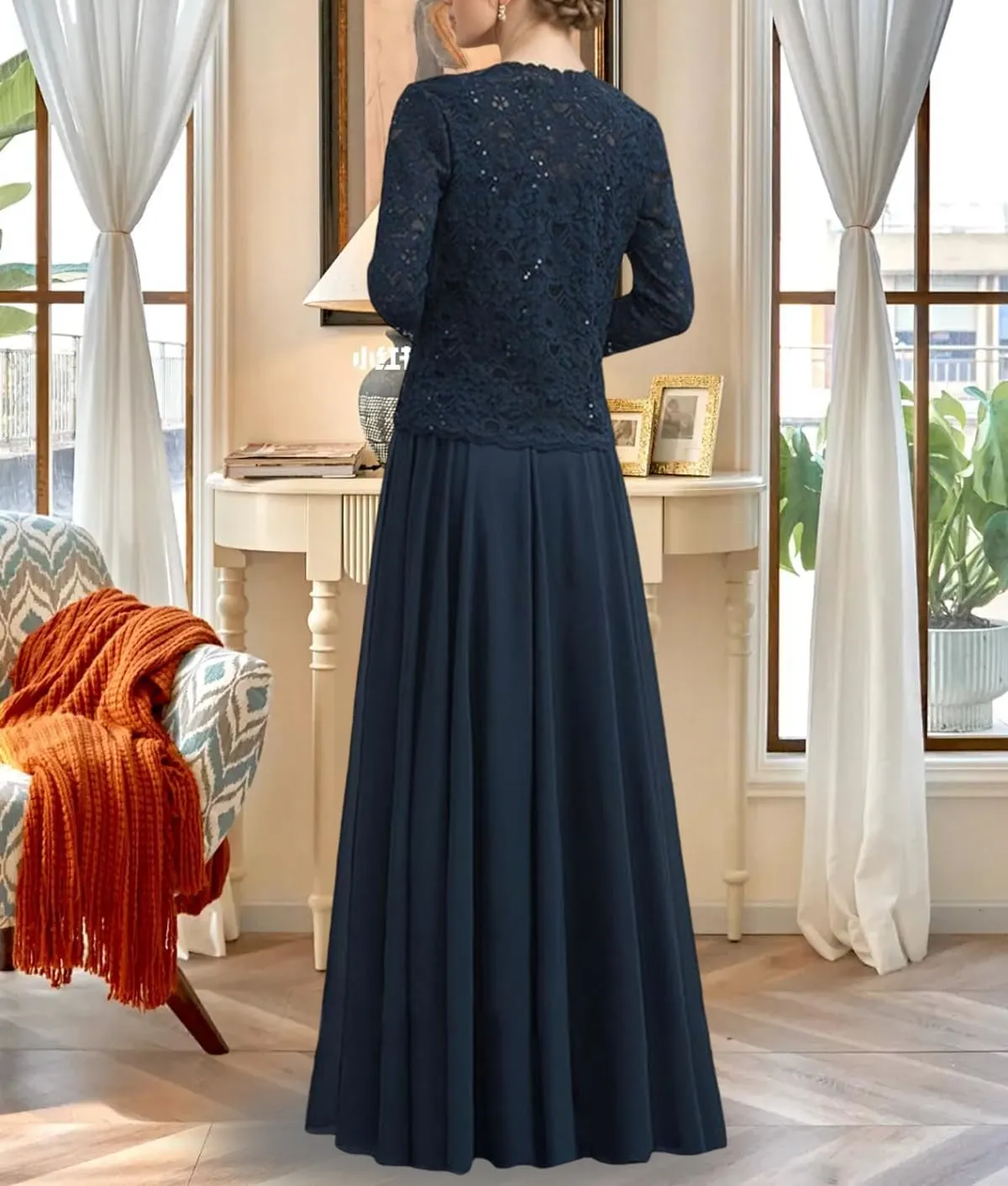 Mother of The Bride Dresses for Wedding 2 PCS Mother of The Groom Dresses with Jackets Laces Chiffon Wedding Guest Dress
