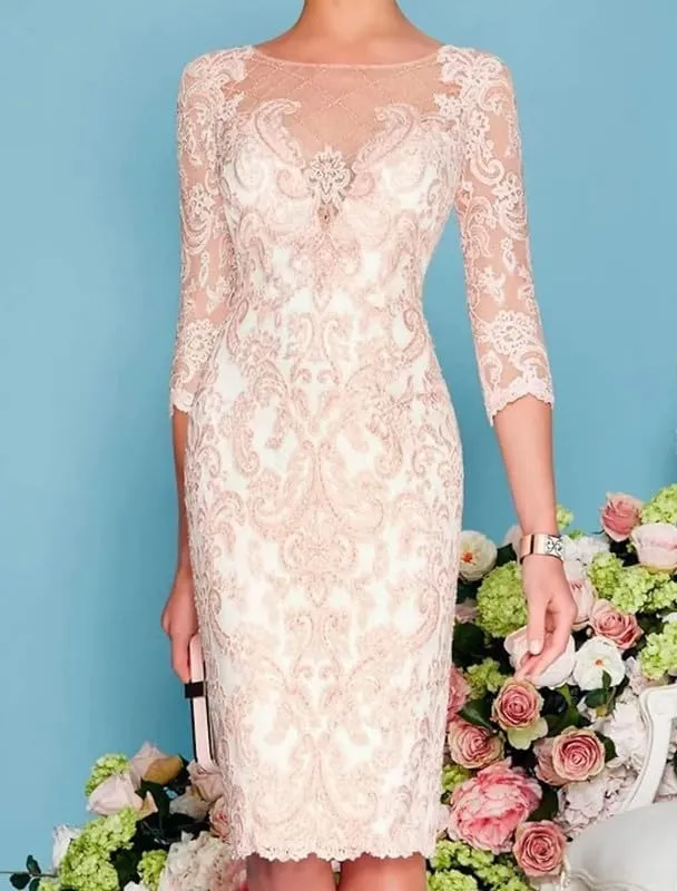 Mother of The Bride Dresses with Jackets Women's Tea Length Lace Chiffon Wedding Guest Dress 2 Pieces Evening Gowns LVY007
