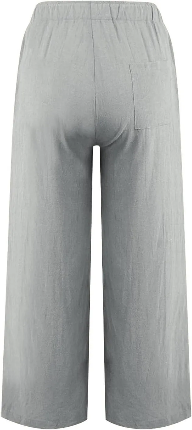 MRGIINRI Womens Cotton Linen Pants 2024 Summer Wide Leg Casual Loose Drawstring High Waist Palazzo Pants Trousers with Pocket