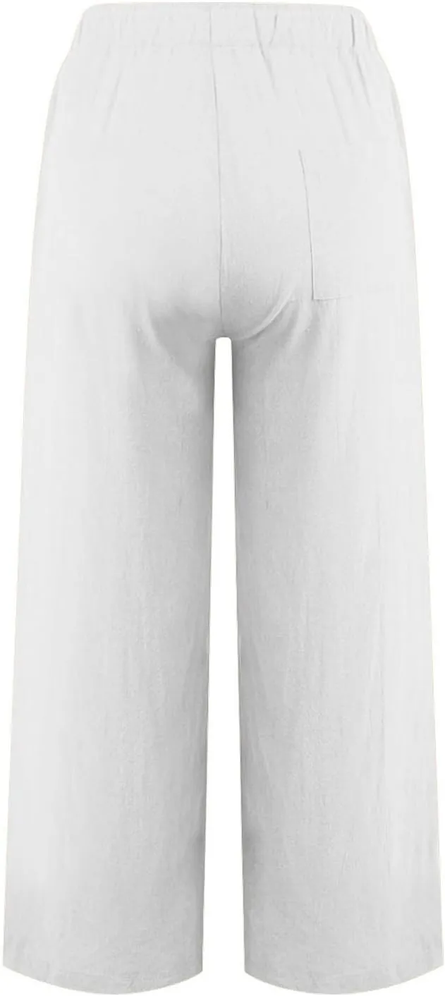 MRGIINRI Womens Cotton Linen Pants 2024 Summer Wide Leg Casual Loose Drawstring High Waist Palazzo Pants Trousers with Pocket