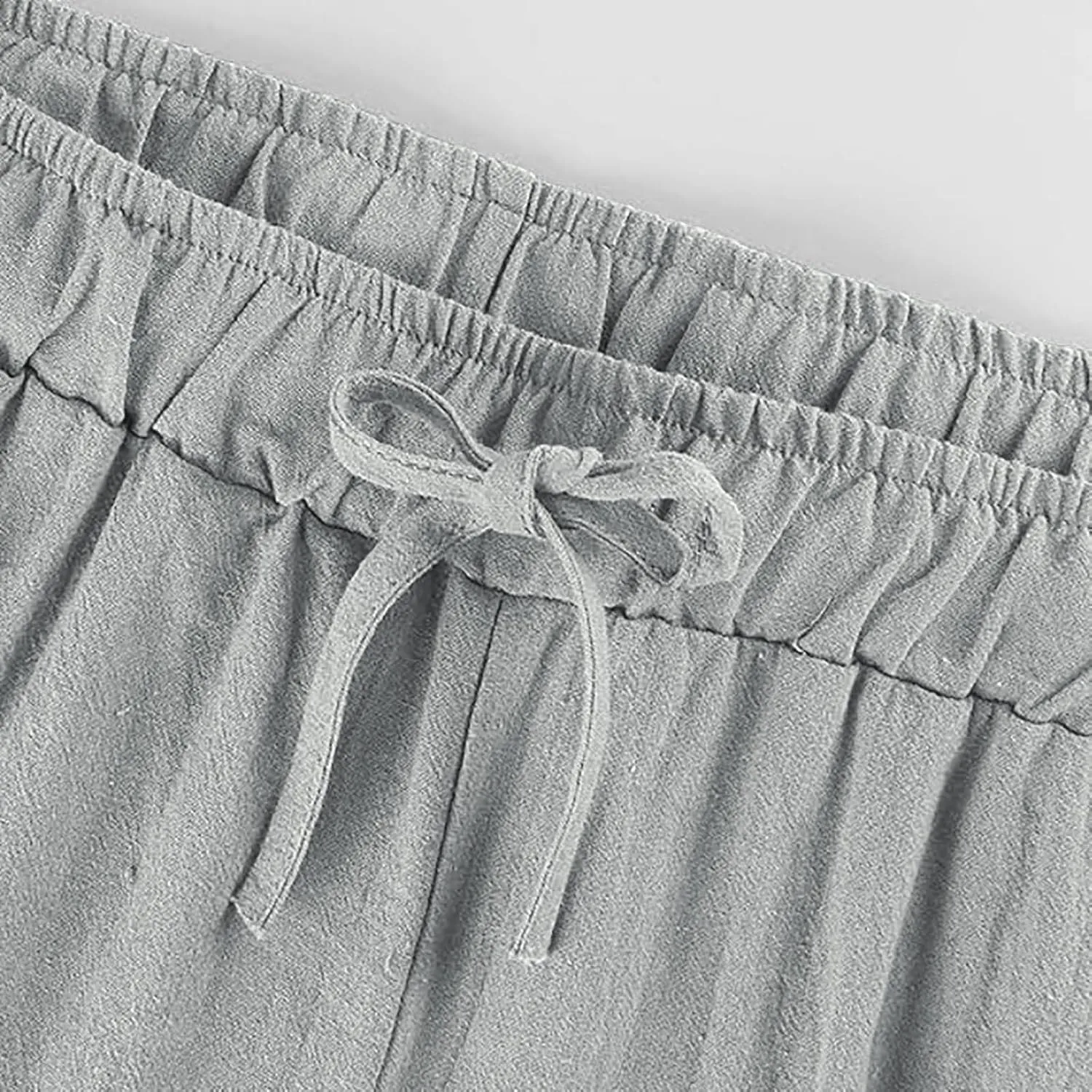 MRGIINRI Womens Cotton Linen Pants 2024 Summer Wide Leg Casual Loose Drawstring High Waist Palazzo Pants Trousers with Pocket