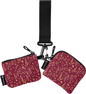 Musical Notes on Red Background Wristlet Wallet for Women, Detachable Dual Pouch Wristlet, Mini Zip Around Wallet Portable Coin Purses