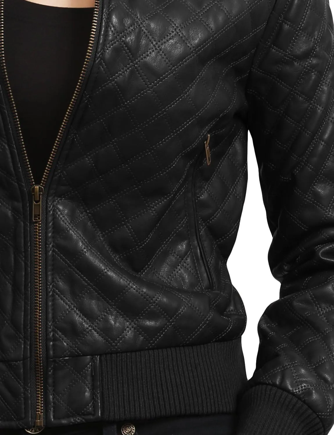 NE PEOPLE Women's Premium Fitted faux leather Zip Up Moto Jacket