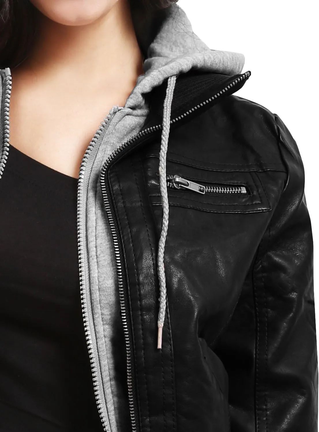NE PEOPLE Women's Premium Fitted faux leather Zip Up Moto Jacket