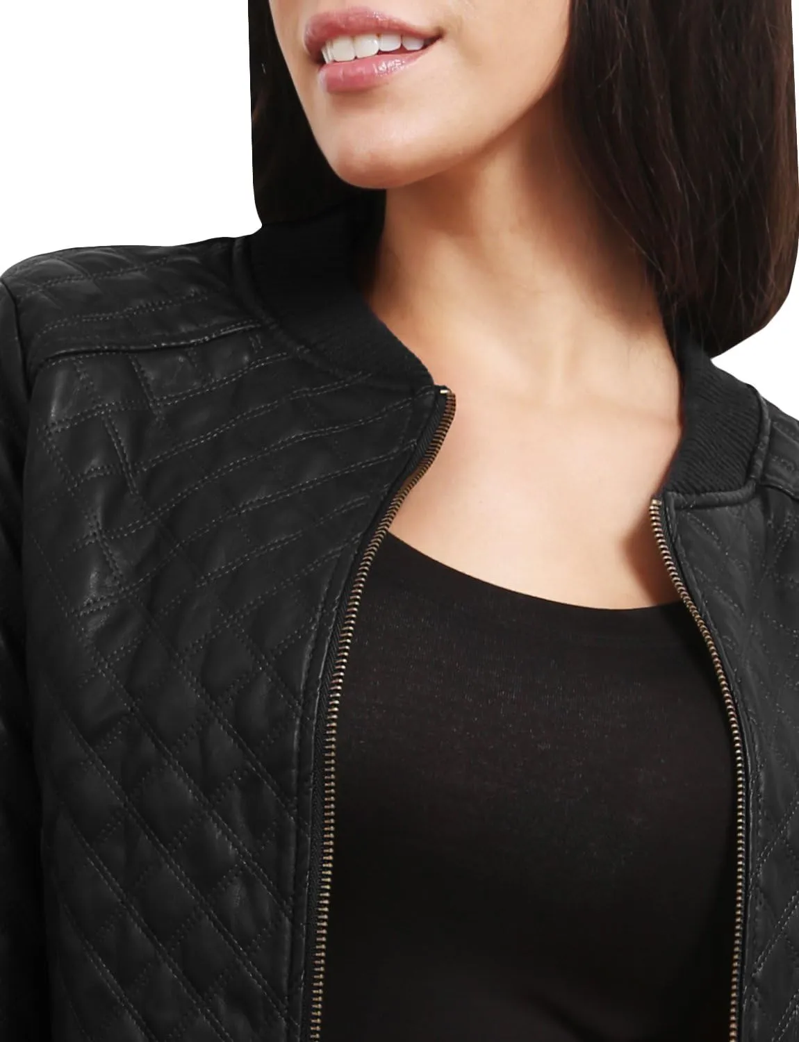 NE PEOPLE Women's Premium Fitted faux leather Zip Up Moto Jacket