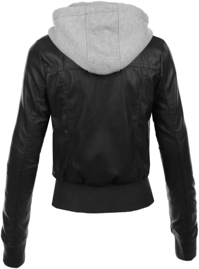 NE PEOPLE Women's Premium Fitted faux leather Zip Up Moto Jacket