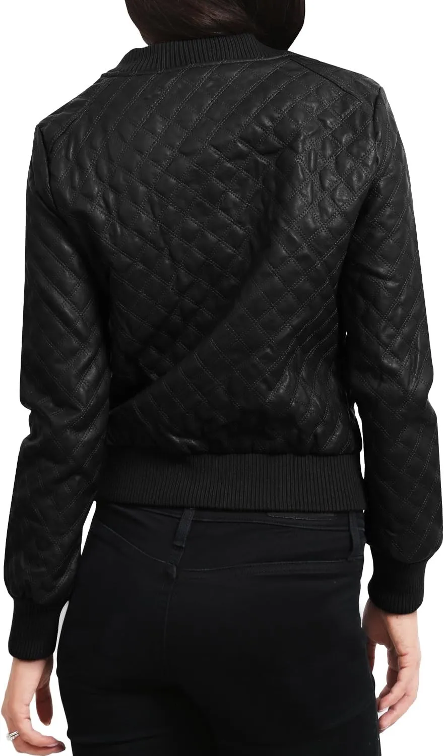 NE PEOPLE Women's Premium Fitted faux leather Zip Up Moto Jacket
