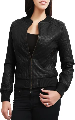 NE PEOPLE Women's Premium Fitted faux leather Zip Up Moto Jacket