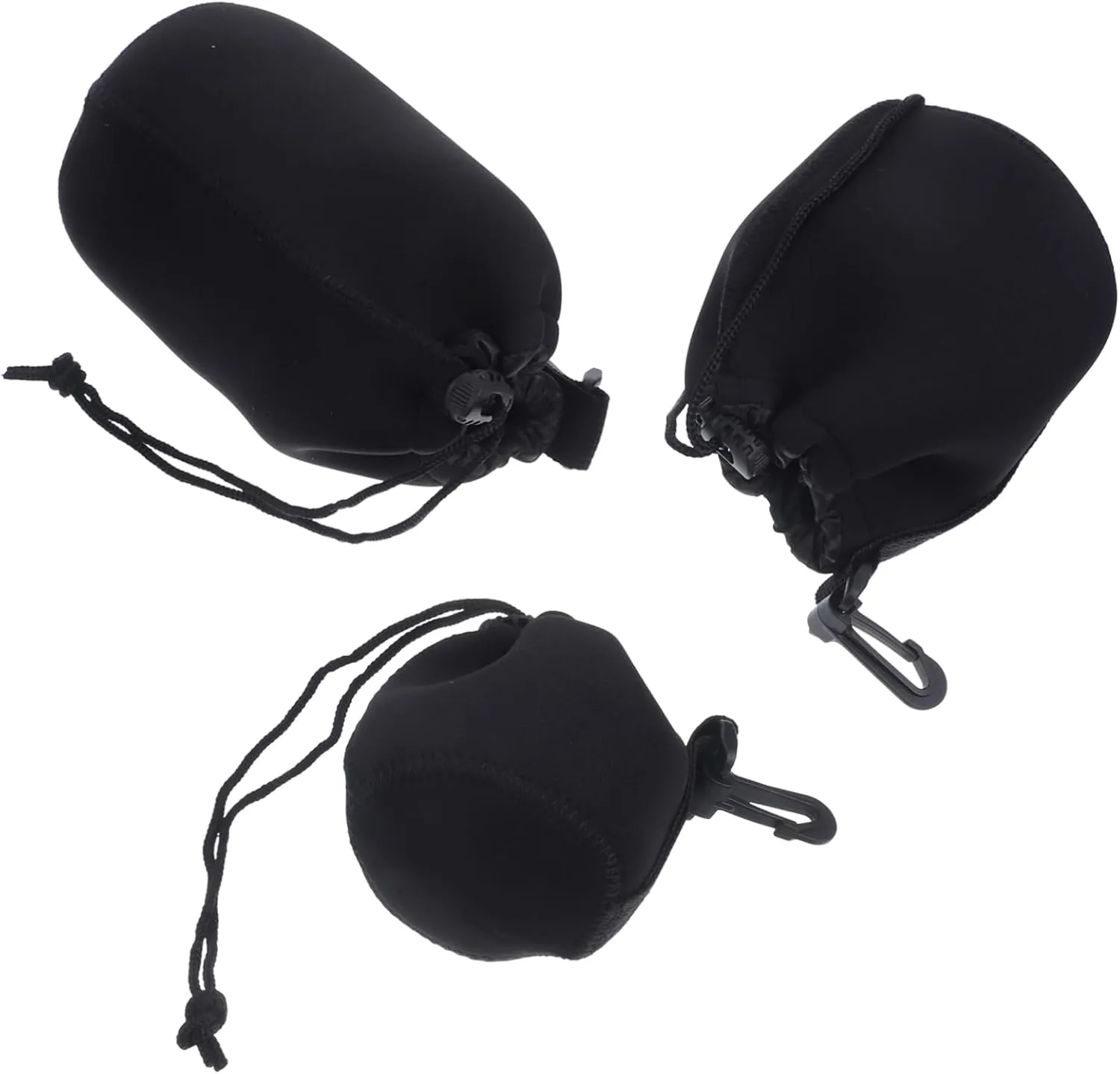 Neoprene Camera Lens Pouch Set 3pcs Drawstring Closure Slr Lens Protector Bag