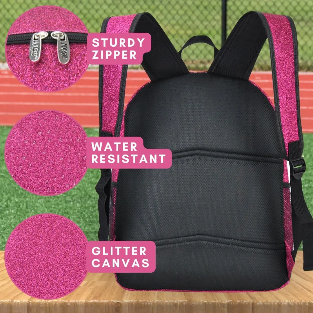 NGIL Large Glitter Cheer Backpack for Competitions, Dance, and Practice  Cheerleading Bag with Accessories Storage, Sparkle Bookbag for Cheerleaders, Coaches, and Competition Gear (Glitter-Hot Pink)