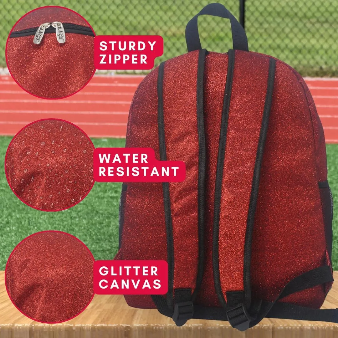 NGIL Large Glitter Cheer Backpack for Competitions, Dance, and Practice  Cheerleading Bag with Accessories Storage, Sparkle Bookbag for Cheerleaders, Coaches, and Competition Gear (Glitter-Red)