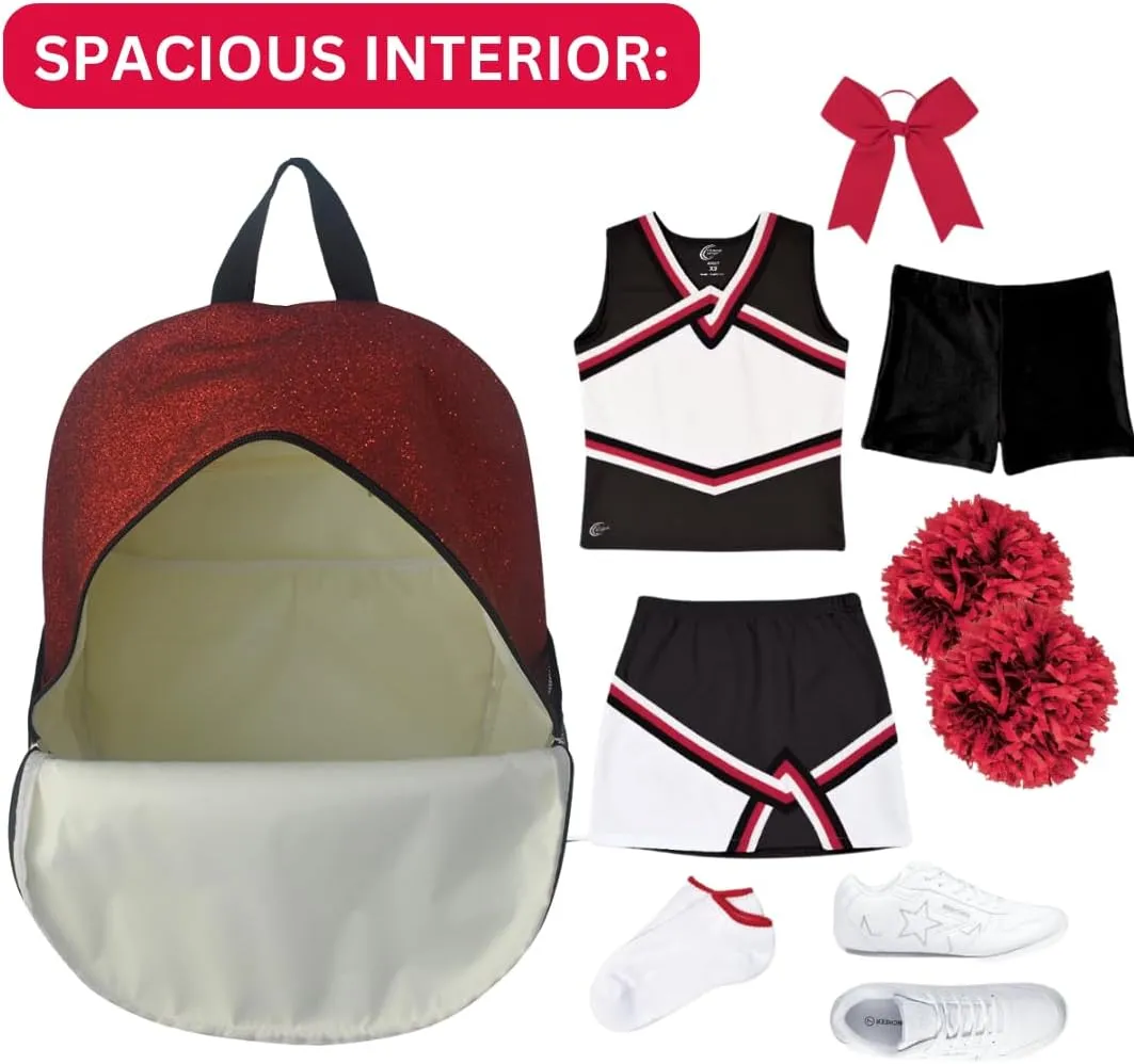 NGIL Large Glitter Cheer Backpack for Competitions, Dance, and Practice  Cheerleading Bag with Accessories Storage, Sparkle Bookbag for Cheerleaders, Coaches, and Competition Gear (Glitter-Red)