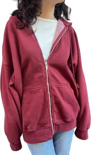 NUFIWI Women's Oversized Zip Up Hoodie Loose Long Sleeve Hooded Sweatshirt with Pockets Casual Jacket Preppy Streetwear